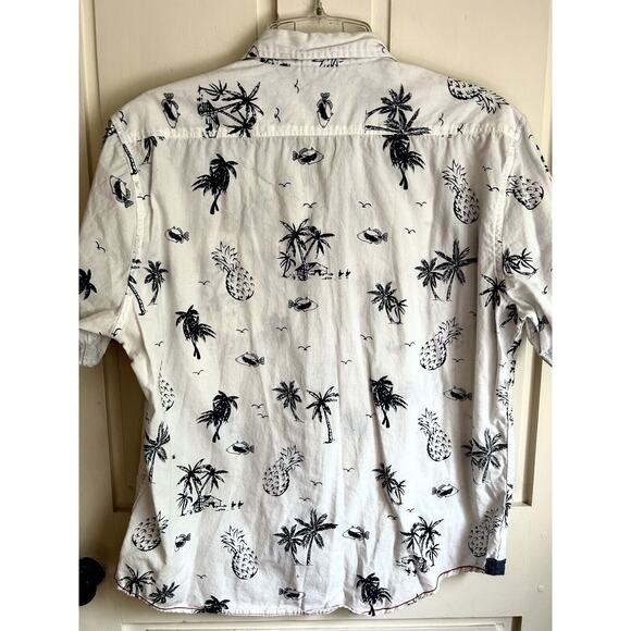 Men’s Burnside XL White/Navy Cotton Tropical Print Shirt Sleeve Shirt - Picture 4 of 6